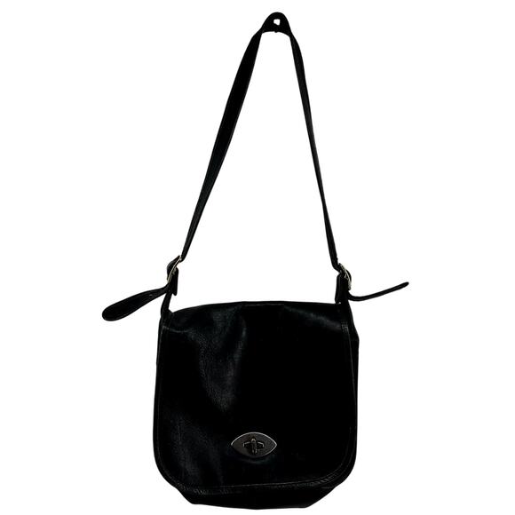 Vintage Coach Legacy Small Flap Crossbody 70s NYC Bag Turn Lock Leather Black - Picture 1 of 11